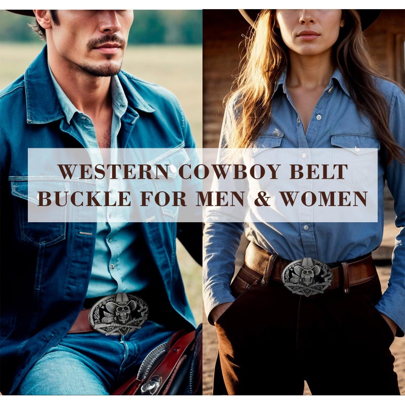 YOQUCOL Ghost Skeleton Skull Belt Buckle for Men American Native Western Cowboy Belt Buckle Black Enamel - Image 4